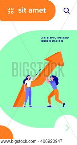 Managers Resisting Crisis. Woman Pointing Up, Her Colleague Holding Growth Arrow Flat Vector Illustr