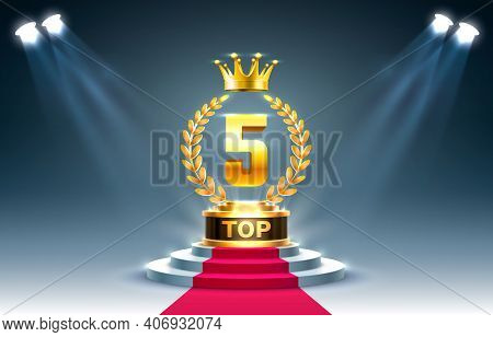Top 5 Best Podium Award Sign, Golden Object. Vector