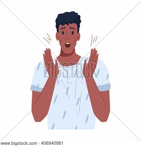 Shocked Frustrated Afro American Man Isolated Flat Cartoon Character. Vector Guy Expressing Emotion 