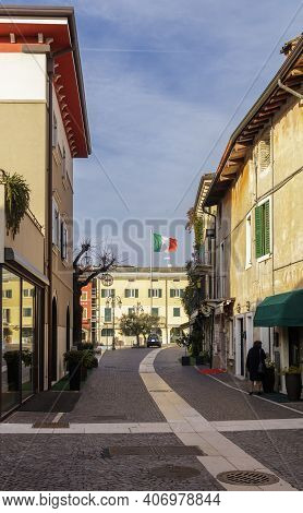 Lazise, Italy - January 16 2021: An Italian Town Of Great Landscape Value Where There Are Also Eleme