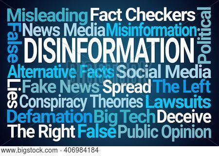Disinformation Word Cloud on Blue Background