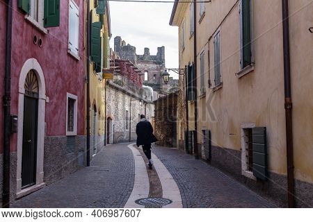 Lazise, Italy - January 16 2021: An Italian Town Of Great Landscape Value Where There Are Also Eleme