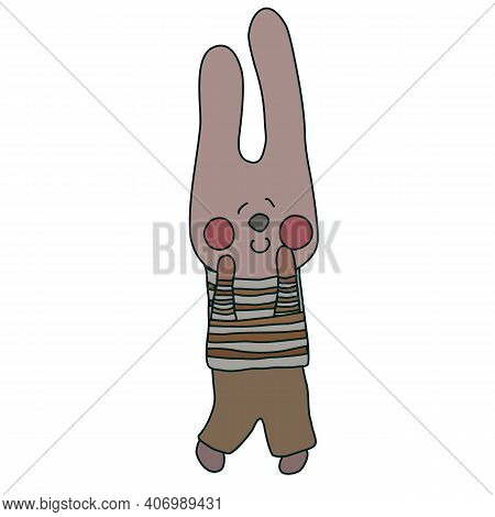 Vector Hare In A Striped Sweater Pink And Brown