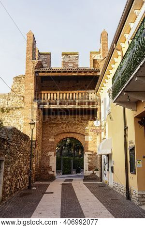 Lazise, Italy - January 16 2021: An Italian Town Of Great Landscape Value Where There Are Also Eleme