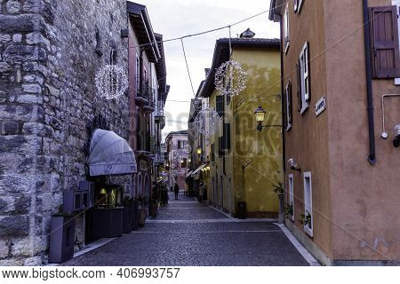 Torri Del Benaco, Italy - December 12 2020: On The Medium Veronese Coast Of Lake Garda, On The Borde