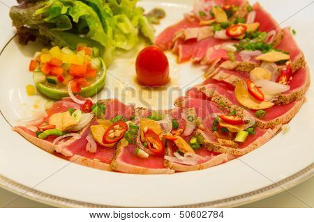 Tuna Sashimi Made In Italian Style Cusine.