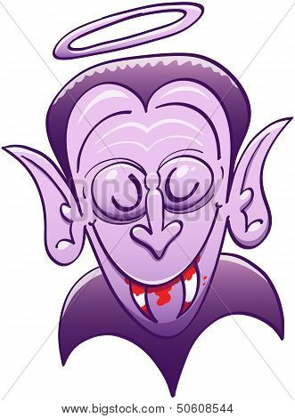 Cool Dracula looking innocent while having blood on his teeth