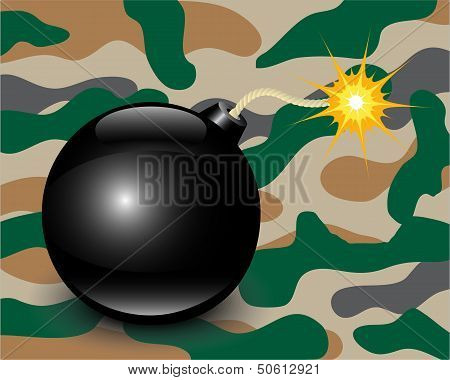 Bomb on camouflage background