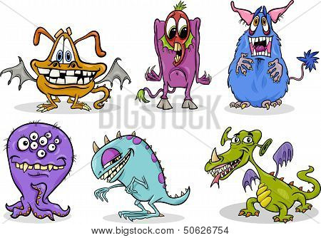 Cartoon Monsters Illustration Set