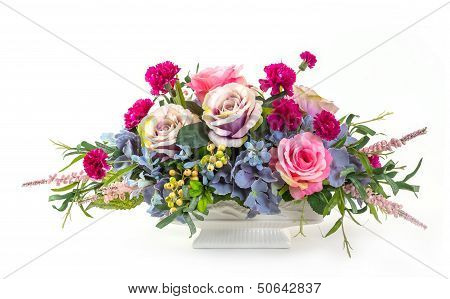 Bouquet Of Flowers In Ceramic Pot