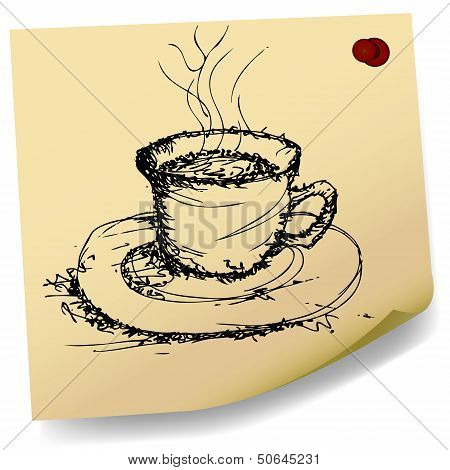 Sketch Of Coffee On Sticky  Paper Vector.eps