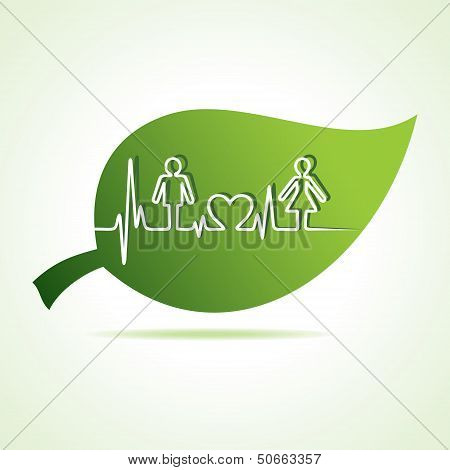 Heartbeat make male,female and heart symbol at leaf
