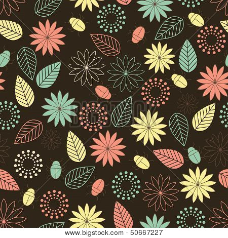background with beetles and flowers