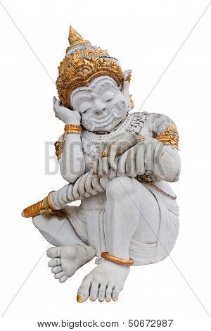 White Giant Guard Laziness Statue On Isolated.