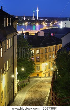 Night View Of Stockholm Old City