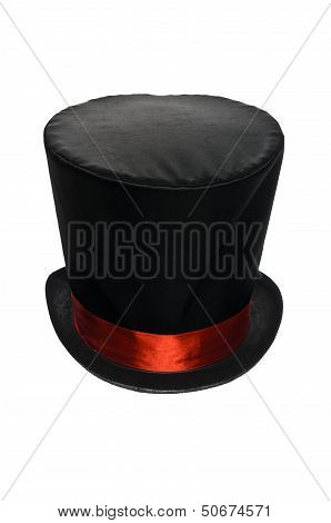 Black Top Hat With Red Ribbon