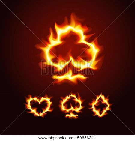 Playing card suits on fire