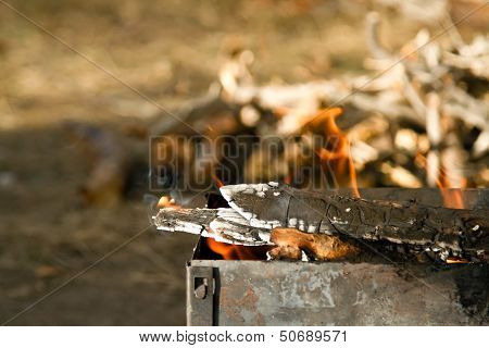 The wood burning grill  Preparations for frying meat in nature