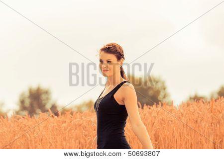 Beautiful Young Woman In Nature Feeling Happy And Free