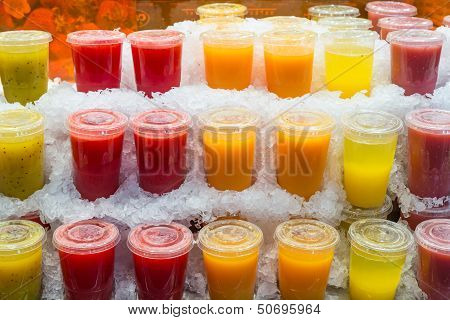Fresh Juices At A Market In Barcelona