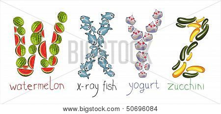 Alphabetic Letters From The Fruit - Wxyz