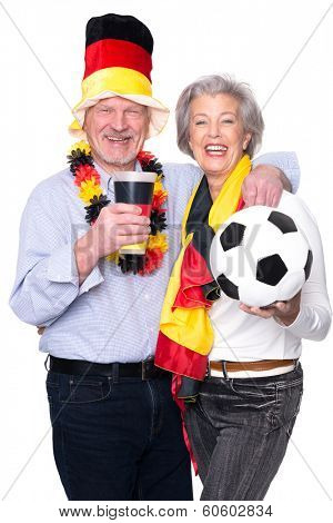 Senior sport fans (germany) in front of white backround