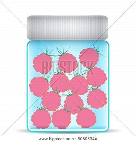 Raspberries In A Glass Jar