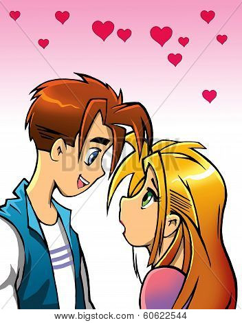Romantic Cartoon Couple Looking At Each Other