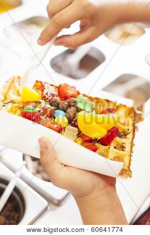 Waffle, tasty sweet cookie.