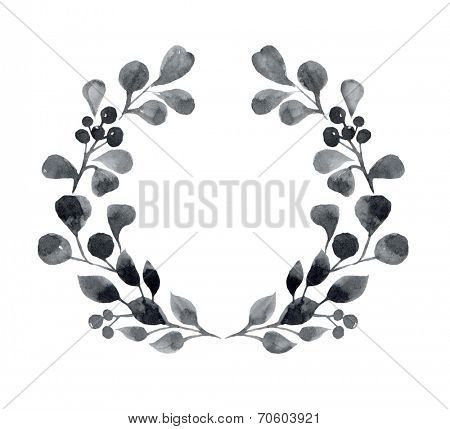 Watercolor floral oval wreath with leaves and berries