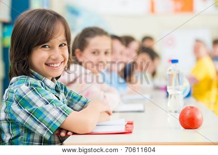 Cheerful kids learning in school classroom