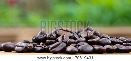 Coffee On Wooden Background Fresh Coffee Beans On Wood And Natural Background,ready To Brew Deliciou