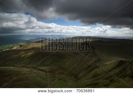 Beautiful Landscape Of Brecon Beacons National Park With Moody Sky
