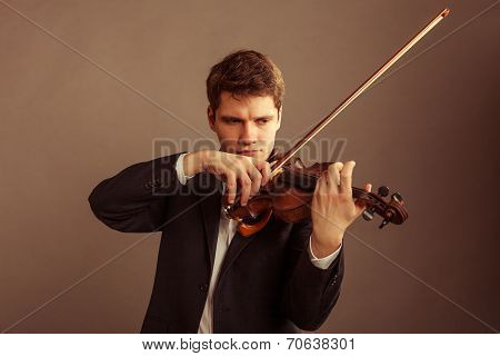 Man Violinist Playing Violin. Classical Music Art