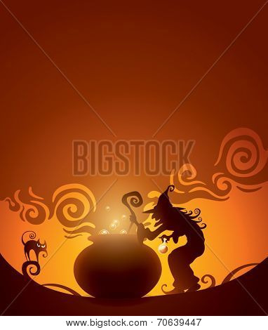 Witches brew. Wide empty space for design in the illustration.