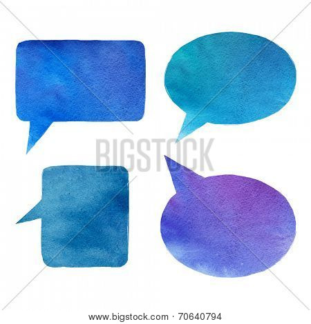 set of handmade watercolor speech bubbles