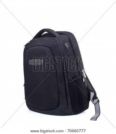 Black backpack on white