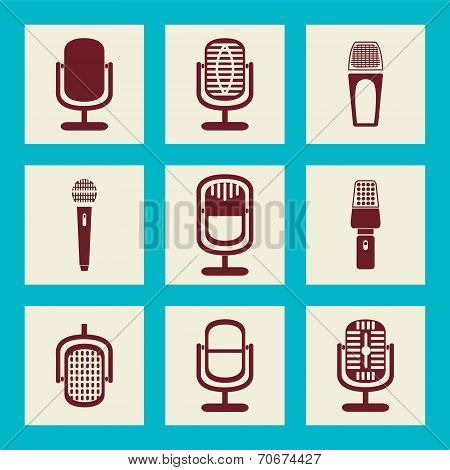 Collection Of Microphone Icons - Illustration
