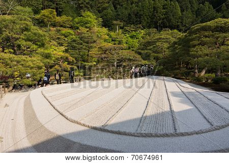 KYOTO, JAPAN - APRIL 26th : With white sand landscape in Karesansui of Japanese garden in Ginkakuji Temple, Kyoto, Japan on 26th April 2014.