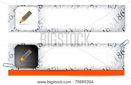 Set Of Two Banners With The Texture Of The Numbers And Pencil