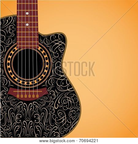 Background With Clipped Guitar And Stylish Ornament