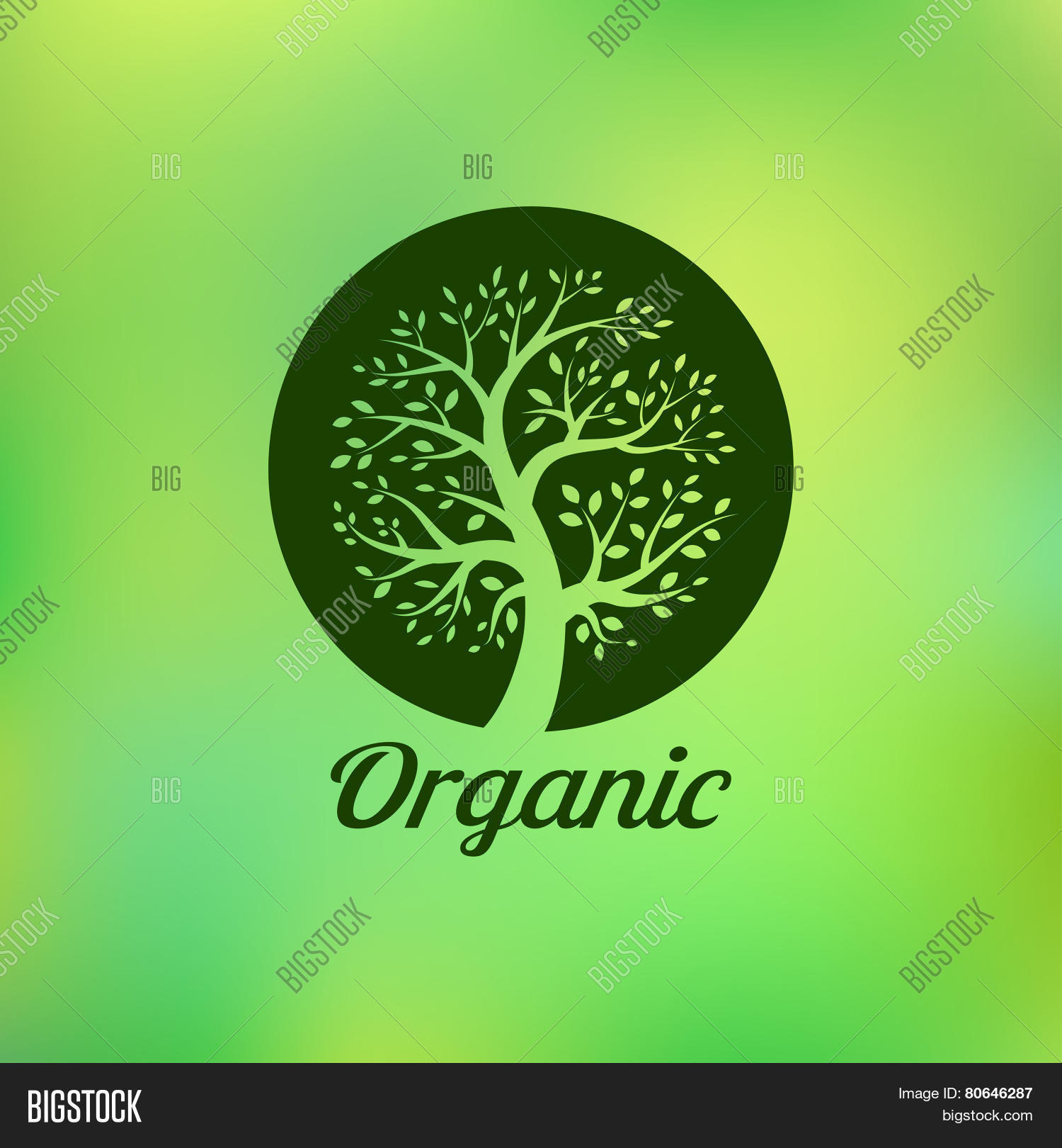 organic green tree logo, eco emblem, ecology natural symbol