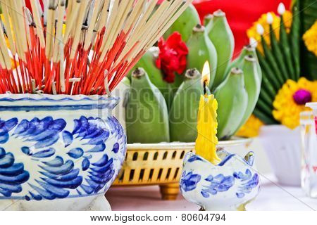 Incense Pot And.candles Burning