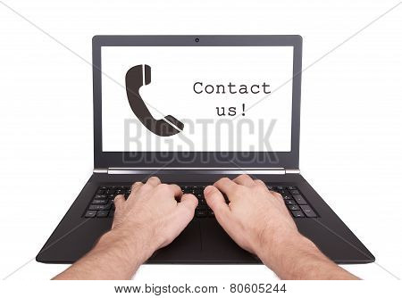 Man Working On Laptop, Contact Us