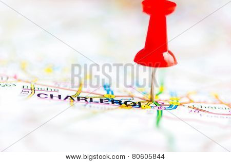 Close-up Shot Over Charleroi City On Map, Belgium
