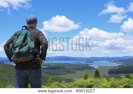 Hiker looking at beautiful ocean views
