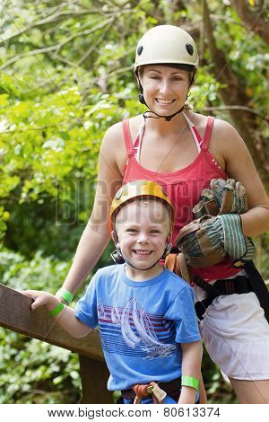 Family enjoying a Zip line Adventure on Vacation