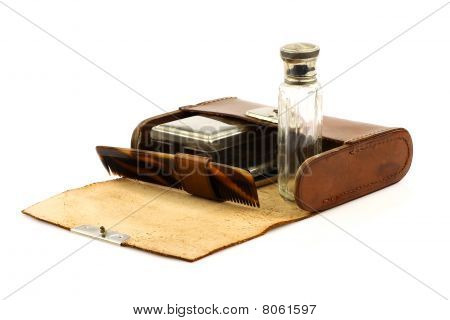 Old leather shaving kit