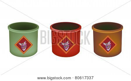Three Brass Joss Stick Pots on White Background