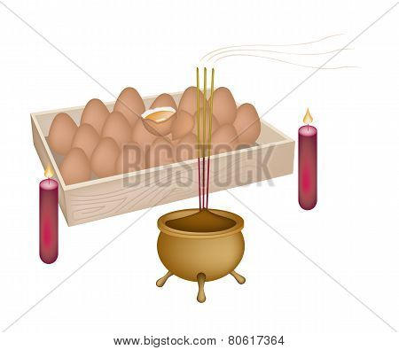 Stack of Cooked Eggs for New Year Worship